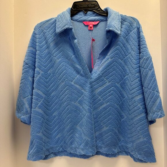 Lilly Pulitzer Belleview Knit Top Size XL Blue Zig Zag Pattern Short Sleeve - Picture 1 of 9